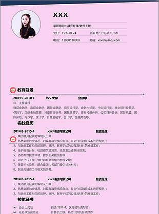 融资经理个人简历表格范文可修改