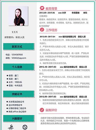 陈琦保安人员简历表