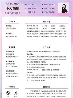 理财顾问财务规划师个人简历模板