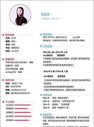 签证专员清新风格求职简历可编辑