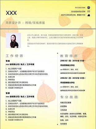 简约网络在线客服应届毕业生个人简历表格