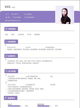 电工应届毕业生个人简历模板