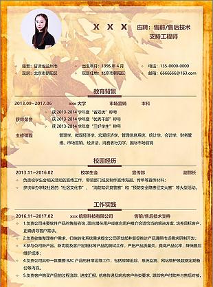 售前技术支持工程师应届毕业生个人简历模板