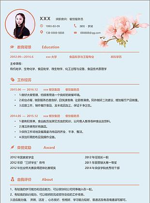 餐饮服务员个人简历模板创意简历