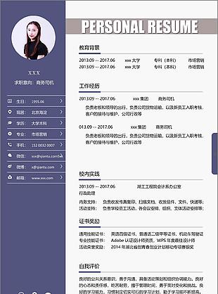 应届毕业生简历模板下载word格式求职意向商务司机