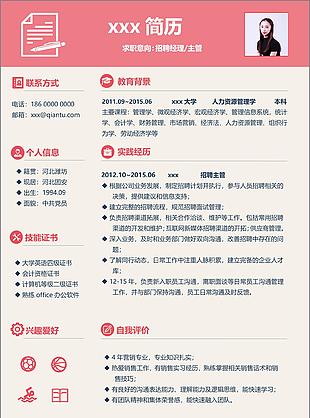 招聘经理主管一年经验简历模板
