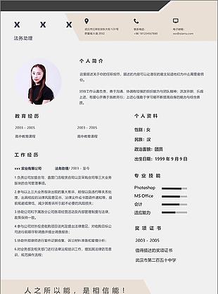 林香飞法务助理个人简历模板