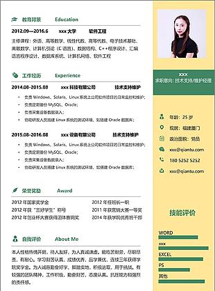 技术支持维护经理简历例子