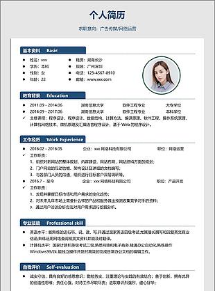 唯美创意网络运营简历模板