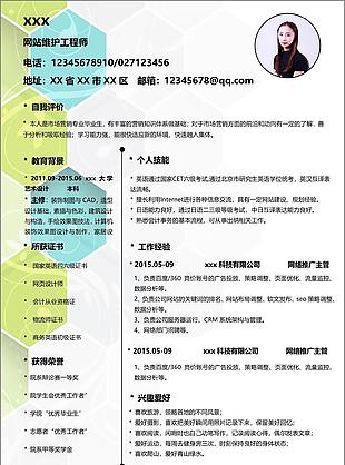 几何创意网站维护工程师个人简历范本