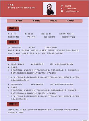 生产计划物料管理简历模板下载