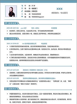 专业顾问个人简历表格