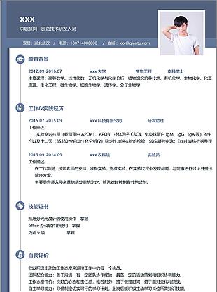 医药技术研发人员简历简介