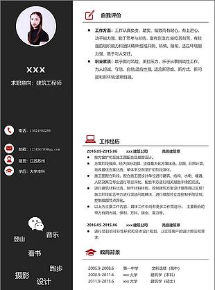 建筑工程师工作简历模板范文