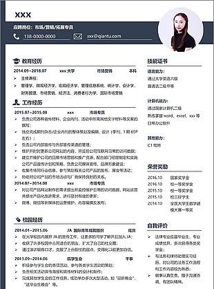 市场营销拓展专员求职简历含自我介绍