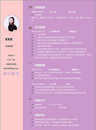 财务经理三年经验个人应聘单页简历