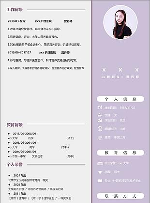 营养师13年工作经验应聘简历模板