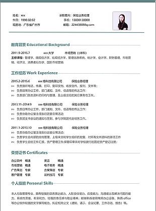 陈景翔保险业务经理简历表