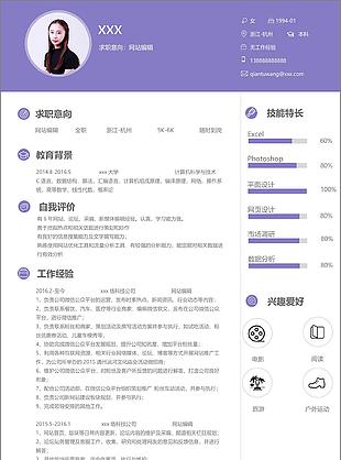 网站编辑应届毕业生个人简历模板