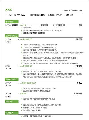 招聘专员助理应届毕业生简历模板
