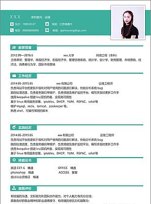 草木绿运维个人简历模板