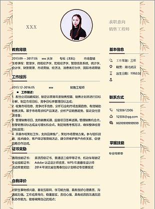 文艺唯美销售工程师简历范文