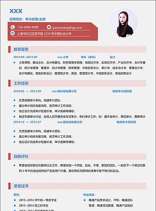 审计家里主管个人工作简历表格