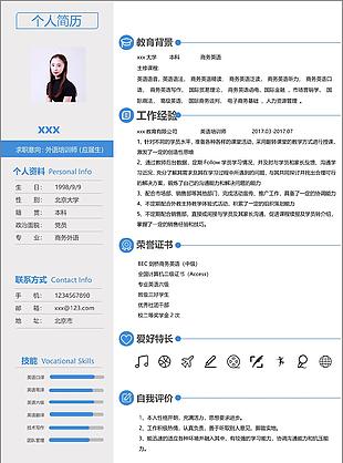 外语培训师入职简历