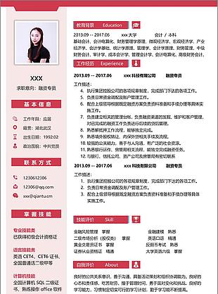 应届毕业生简历模板免费下载求职意向融资专员