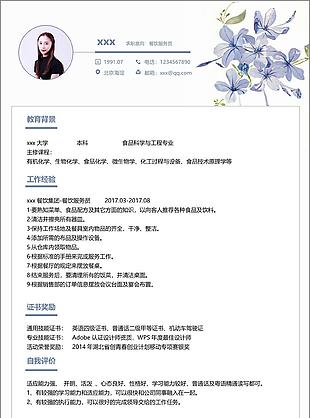 餐饮服务员简历求职意向