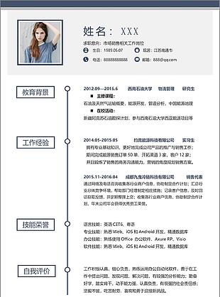 市场销售相关工作岗位个人专业简历