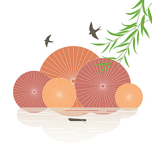 春日柳叶拂动圆形伞主题图案装饰