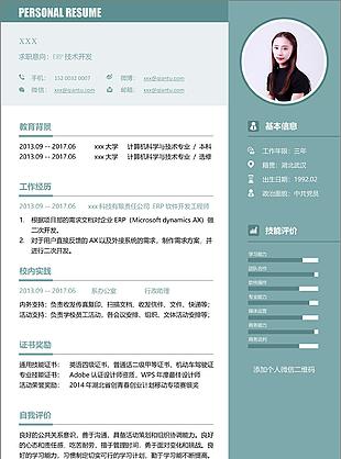erp技术开发个人简历模板