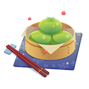 清明节主题手绘绿色青团图案装饰