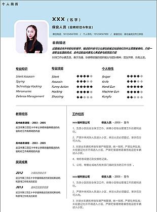 林宇可保安人员应届毕业生应聘简历