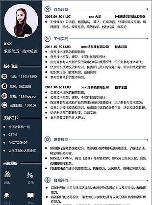 技术总监经理个人简历模板