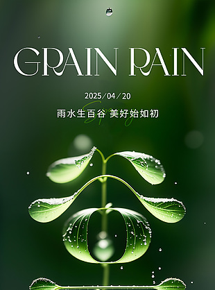 美好始如初谷雨时节绿色渐变海报