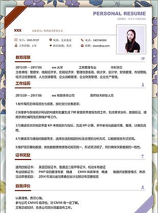 医药技术研发人员个人简历空白表格