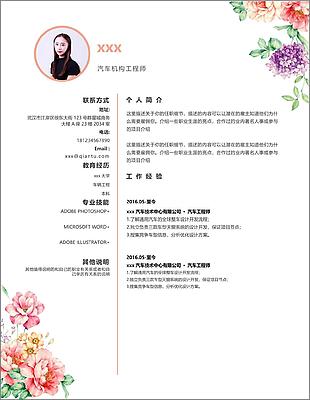 唯美风汽车机构工程师简历表