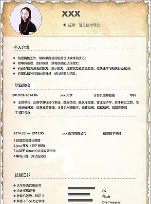 复古怀旧信息技术专员应聘简历表