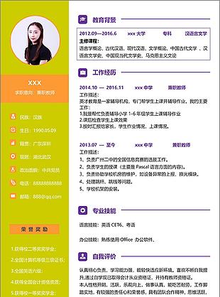 叶菲萱兼职教师个人简历模板