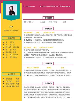 张娜娜护士护理人员个人简历模板
