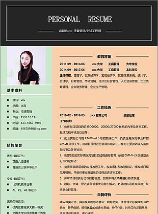 质量管理测试工程师求职简历范文