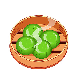 手绘青团美食蒸笼主题趣味卡通图案