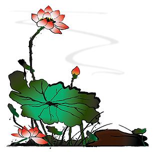 中国风水墨画夏日荷花手绘插画