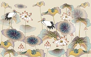 中国风夏日荷花池美景插画