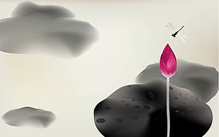 水墨风夏日池塘荷花手绘插画