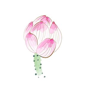 唯美水墨风粉色荷花手绘插画