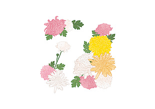 线条手绘春日彩色主题花卉装饰图案
