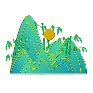 绿色国潮手绘山川主题线条描边图案
